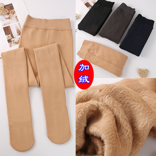涤纶打底裤女秋冬加绒加厚仿锦纶连裤袜高腰肉色丝袜外穿九分保暖