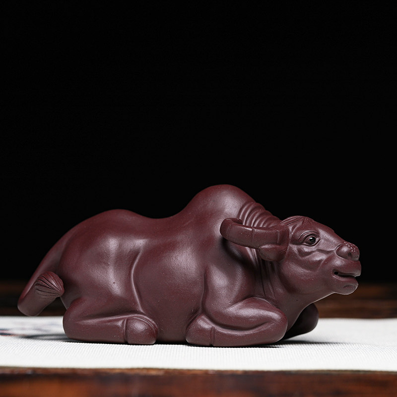 茶宠摆件可养精品卧牛茶艺茶桌茶台茶具配件茶盘茶道小饰品紫砂牛