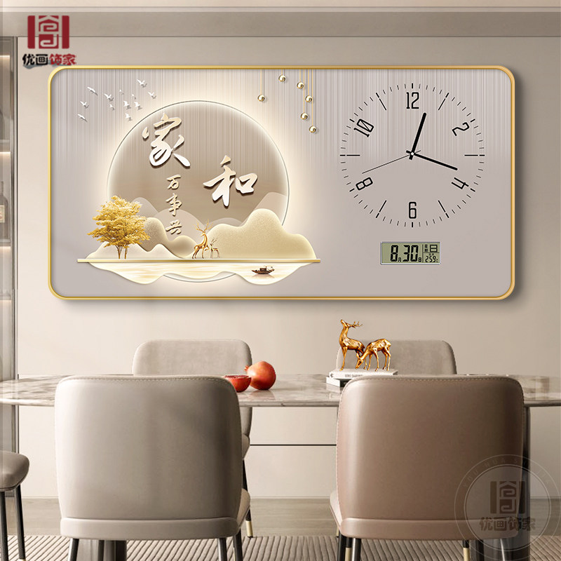 2024新款家和万事兴饭厅装饰画家用电子钟表客厅万年历时钟挂钟画