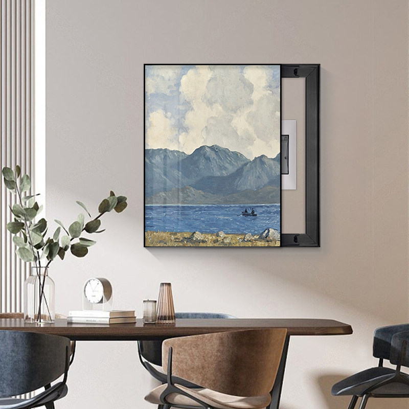 北欧电表箱装饰画现代简约客厅餐厅山水风景画竖款遮挡配电箱挂画