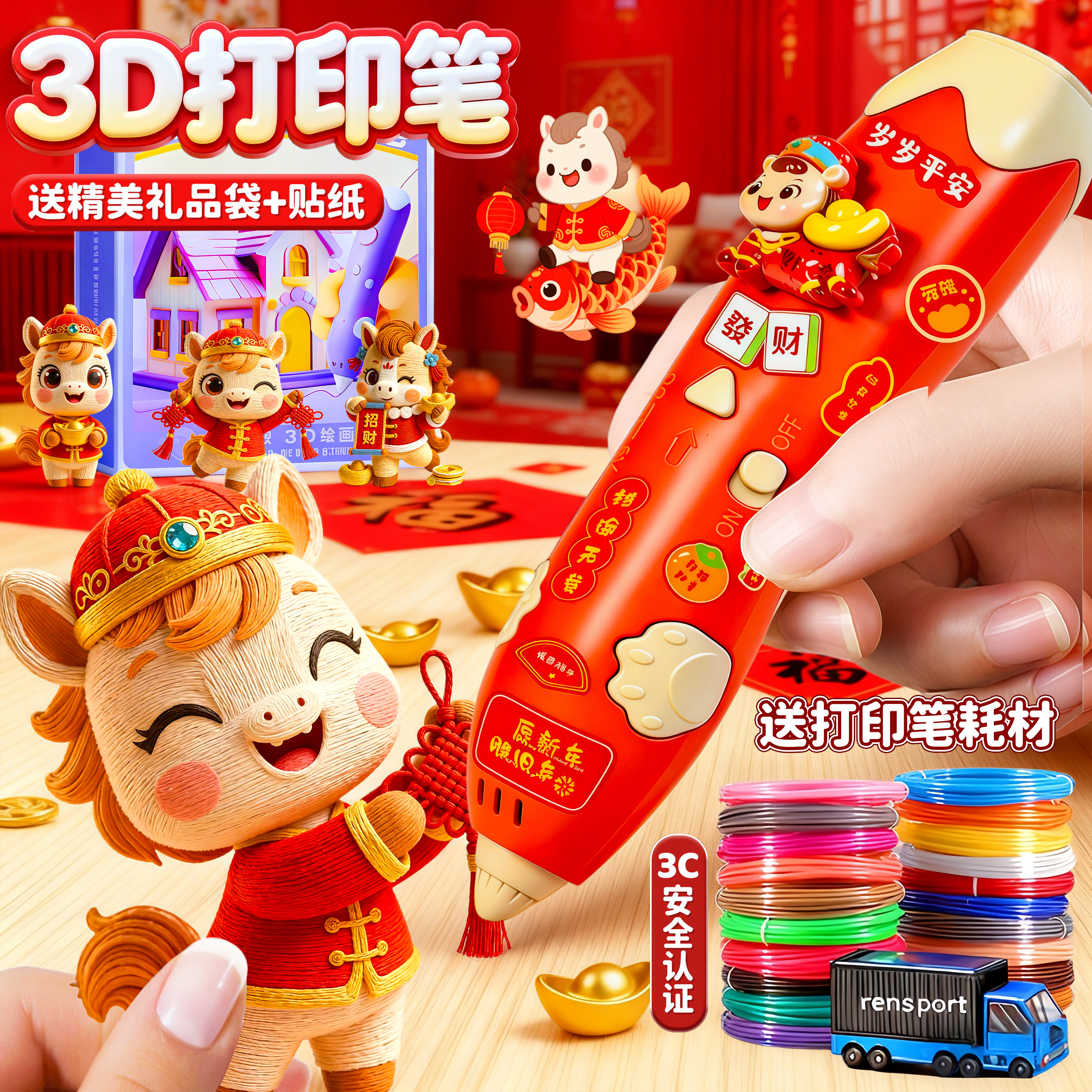 新年3d打印笔儿童女孩子2026新款低温三地立体涂鸦绘画笔手工diy材料包全套神笔马良玩具小女童元旦生日礼物6,文具电教/文化用品/商务用品,3d立体果冻笔/绘画笔/打印笔,淘宝优惠券,粉丝福利购,淘宝优惠卷
