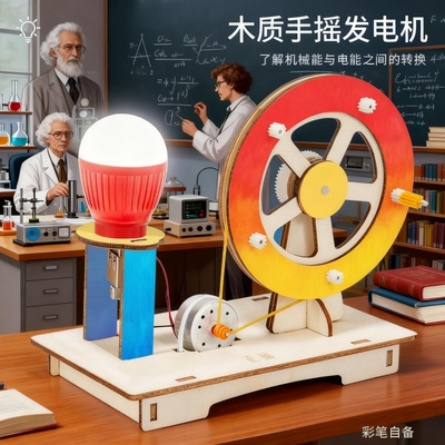 木质手摇发电机手工DIY科学实验