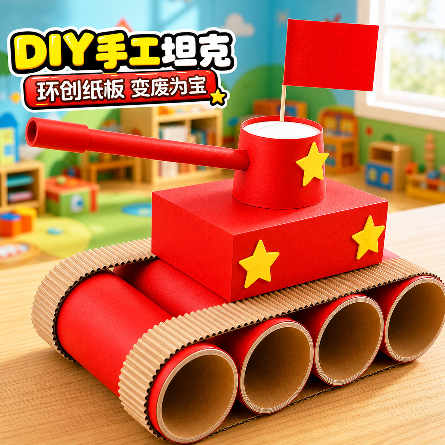 国庆节diy手工自制作坦克歼20战机导弹车模型红色主题半成品材料8