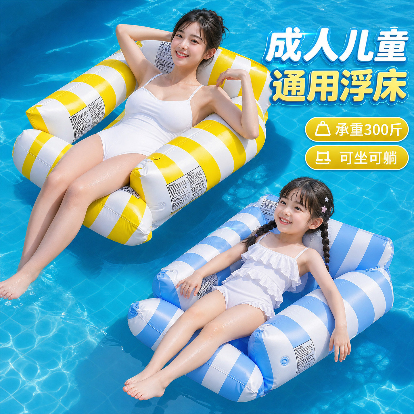 儿童水上浮排躺椅充气床垫婴幼儿游泳圈玩水专用浮船成人加厚浮床