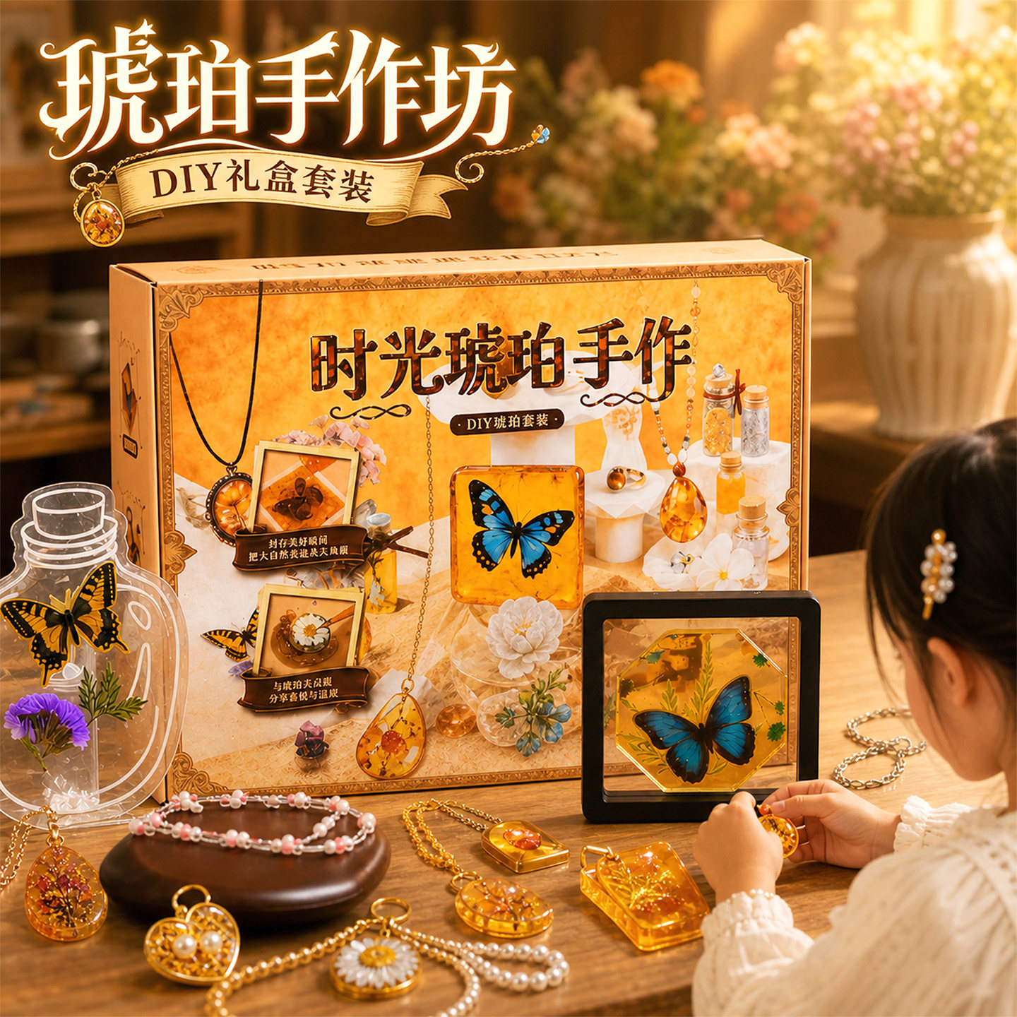 时光琥珀昆虫标本手工制作玩具女孩diy材料包3到6岁儿童生日礼物8
