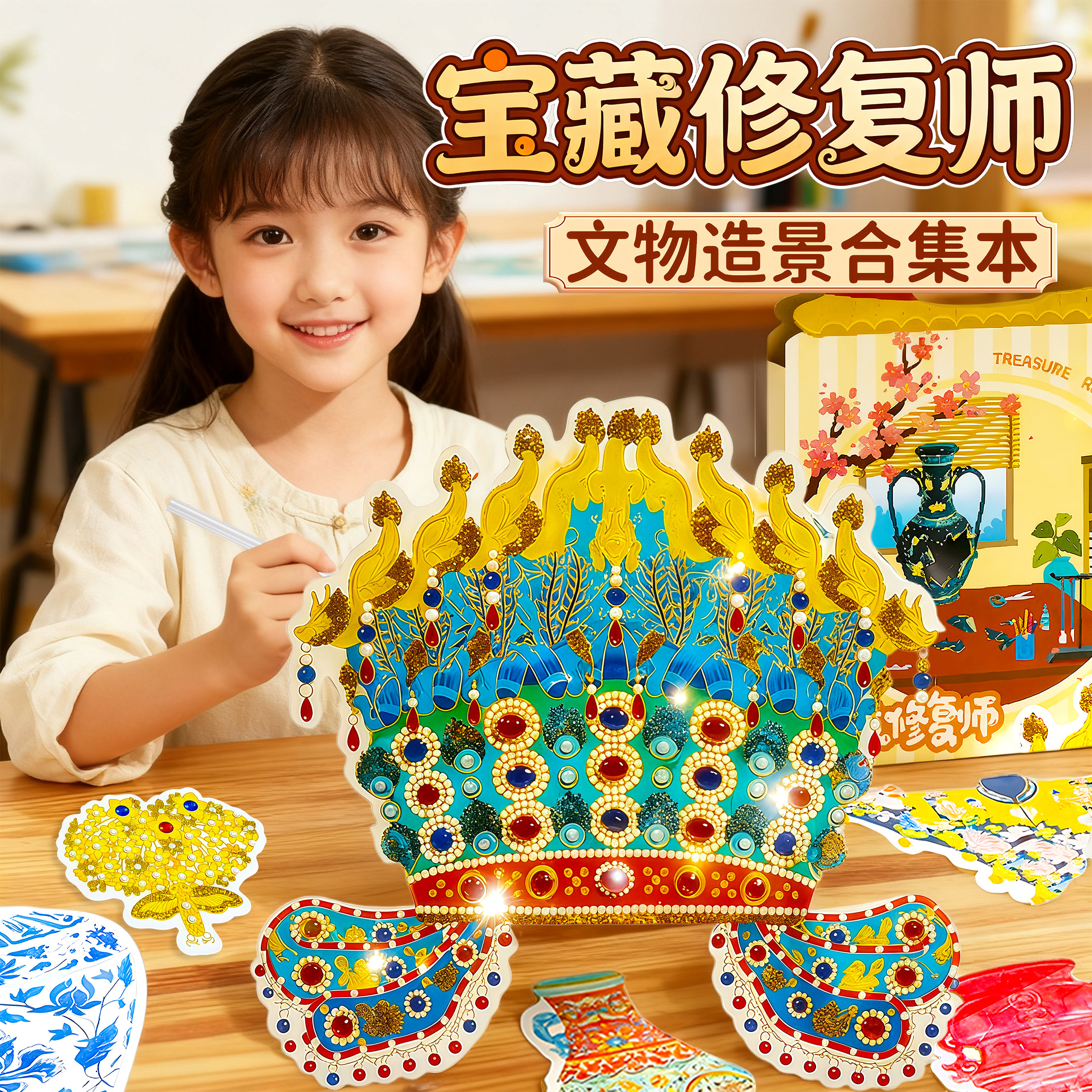 小小文物修复师儿童手工diy材料包制作女孩玩具造景贴纸古董修复合