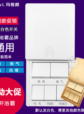 86型五开5开五联16A大功率浴霸专用开关浴室风暖通用型带防水滑盖