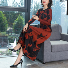及踝长裙显瘦印花裙子女士 连衣裙气质修身 2019春秋新款 圆领长袖