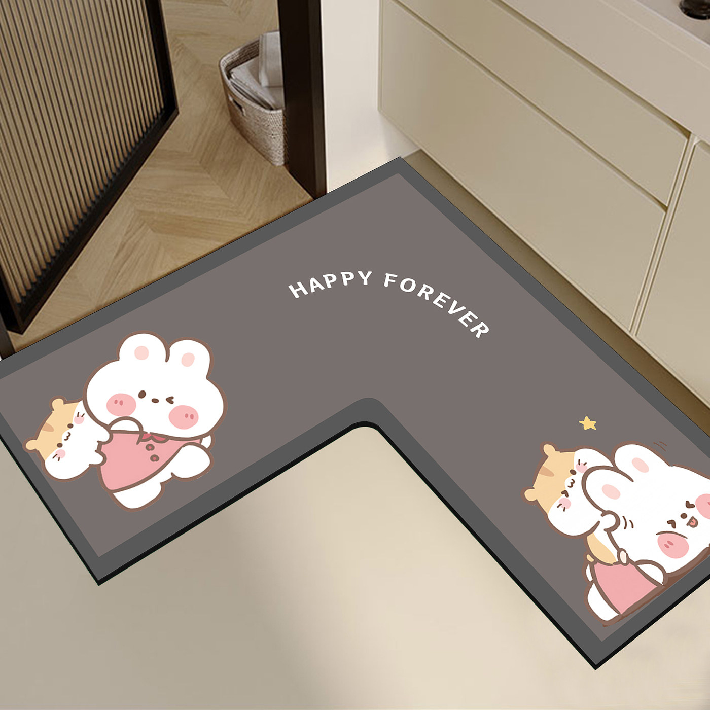 卡通浴室地垫L型转角卫生间吸水防滑脚垫厕所门口进门硅藻泥地毯