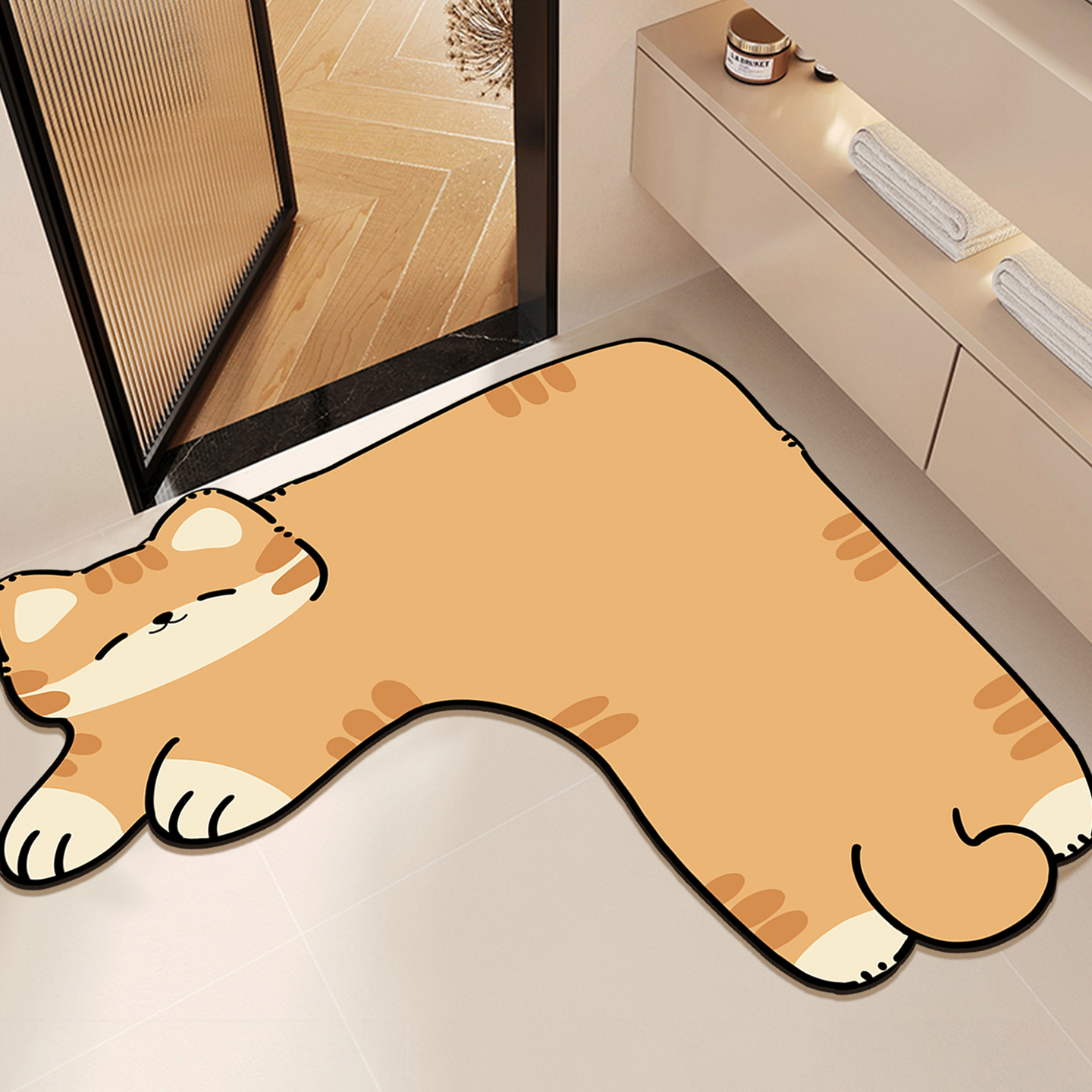 转角L型硅藻泥浴室地垫