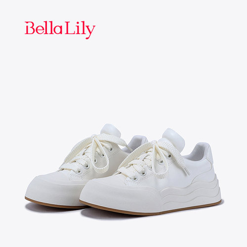 bellalily舒适厚底牛皮小白鞋