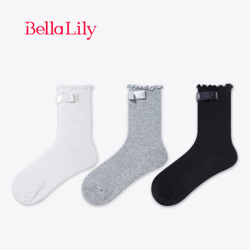 bellalily休闲花边蝴蝶结棉袜