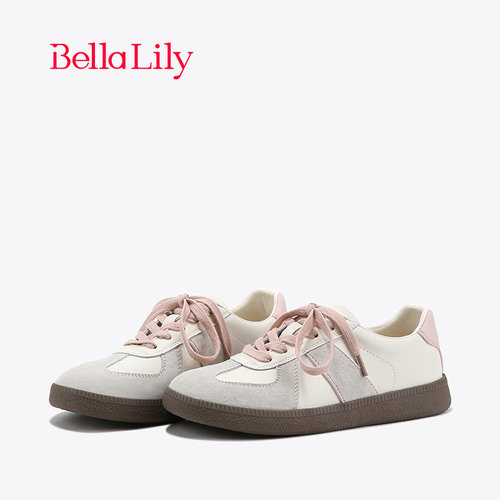 bellalily复古平底牛皮德训鞋