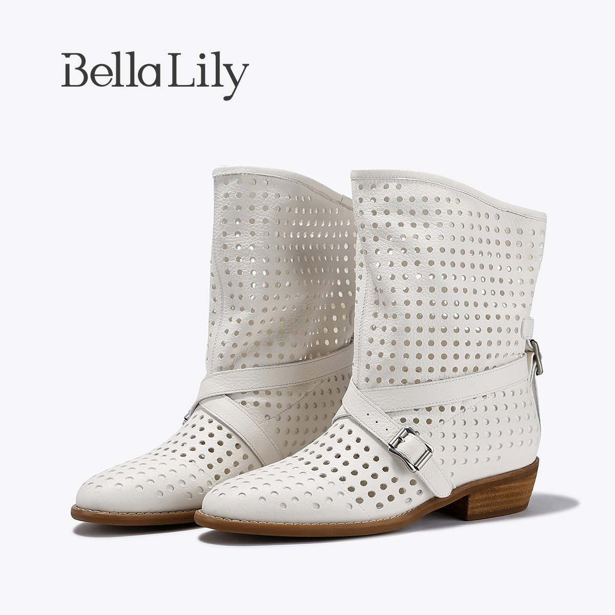 BellaLily2026夏新款镂空设计感时装靴气质显瘦中筒靴韩系马丁靴