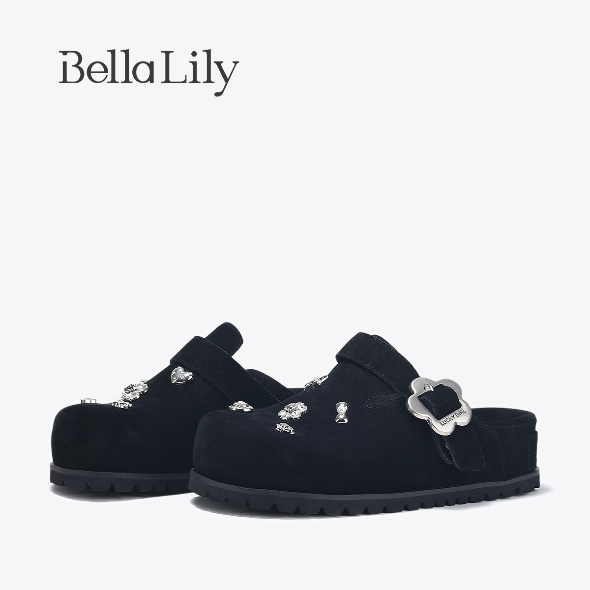BellaLily2025春季慵懒风厚底拖鞋女外穿包头拖闪钻一脚蹬勃肯拖