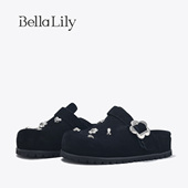 BellaLily2025春季 慵懒风厚底拖鞋 女外穿包头拖闪钻一脚蹬勃肯拖