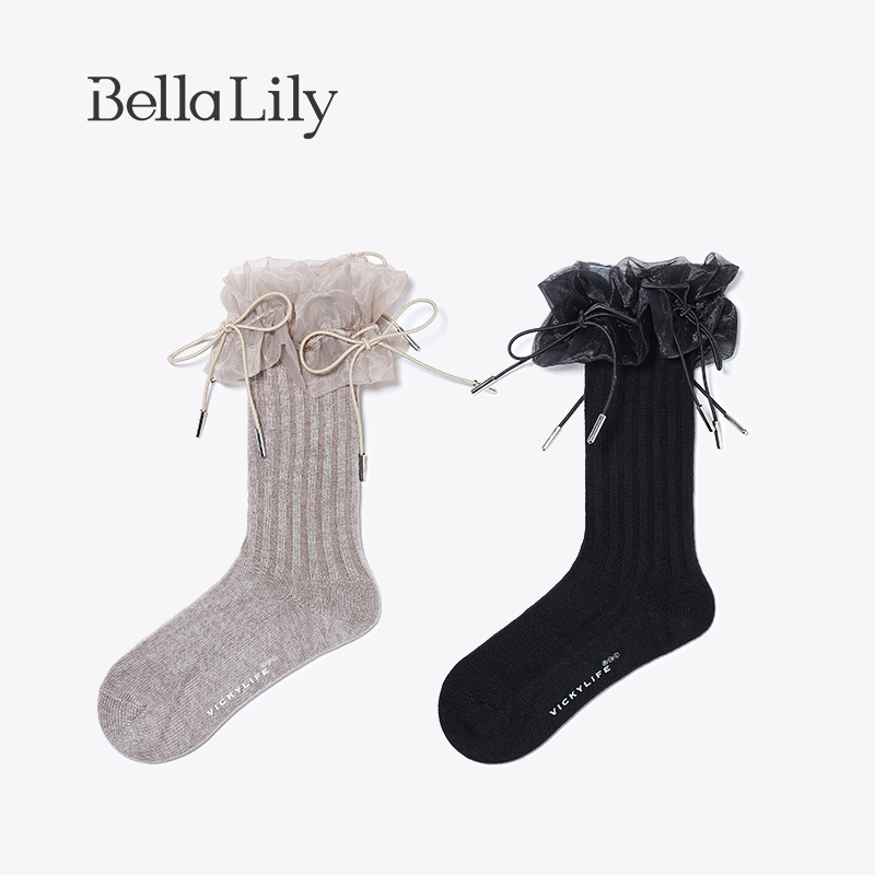 bellalily透气甜美花边网纱袜子