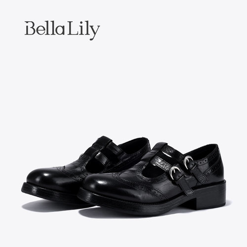 BellaLily2026秋新款双皮带扣小皮鞋复古巴洛克百搭单鞋玛丽珍鞋