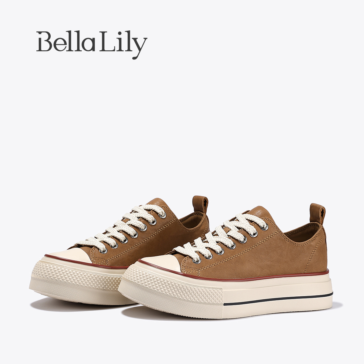 BellaLily2025秋季新款简约百搭休闲板鞋通勤牛皮休闲鞋厚底女鞋