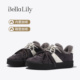BellaLily2025秋冬新款 休闲牛皮板鞋 雪地加绒德训鞋 女保暖毛毛鞋