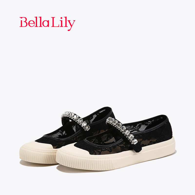 bellalily甜美平底水钻玛丽珍鞋