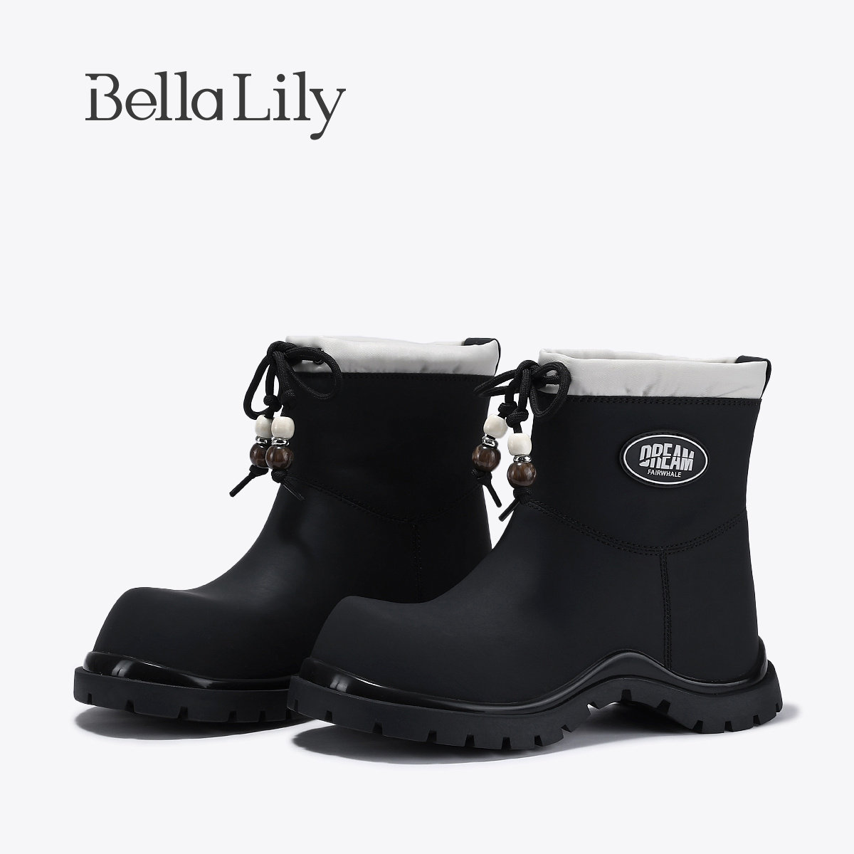 BellaLily新款百搭厚底中筒靴套筒弹力女靴防滑时尚女靴