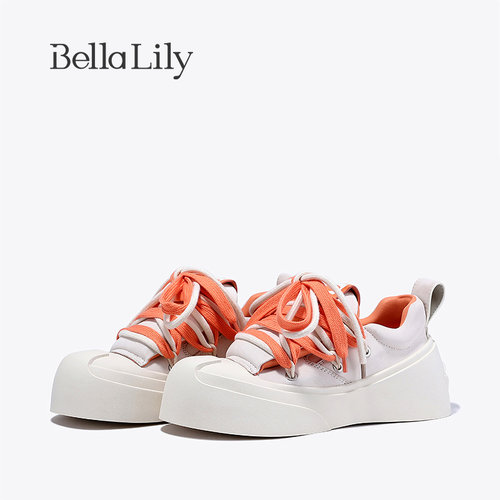 bellalily休闲厚底拼色绑带板鞋