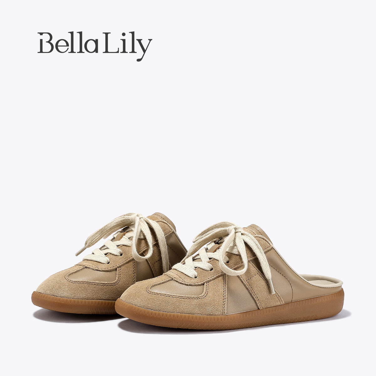 BellaLily2026夏季新款韩版拼色包头拖鞋真皮德训鞋一脚蹬懒人鞋