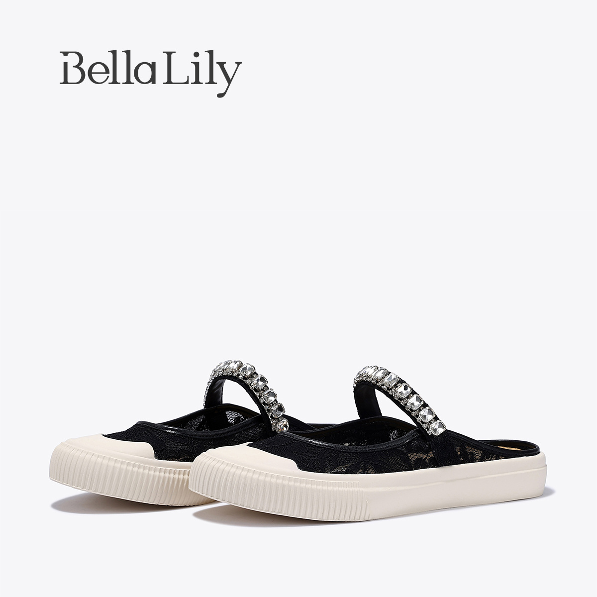 BellaLily2025春新款水钻无后跟板鞋女一脚蹬半包拖鞋外穿休闲鞋