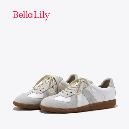 BellaLily复古平底牛皮德训鞋