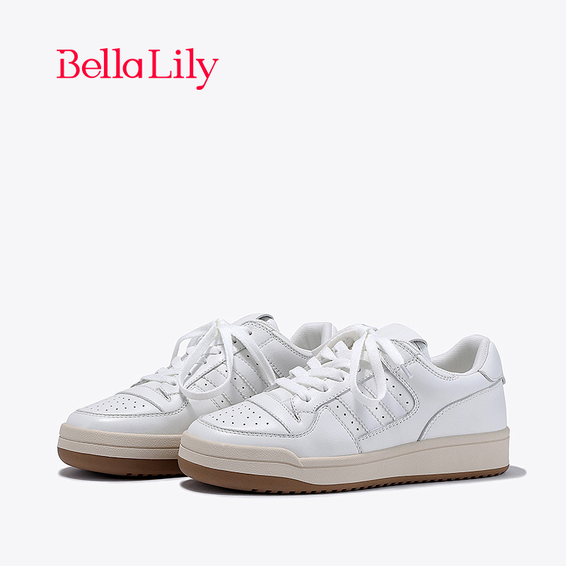 BellaLily2024新款牛皮小白鞋女舒适学院风板鞋减龄休闲鞋子