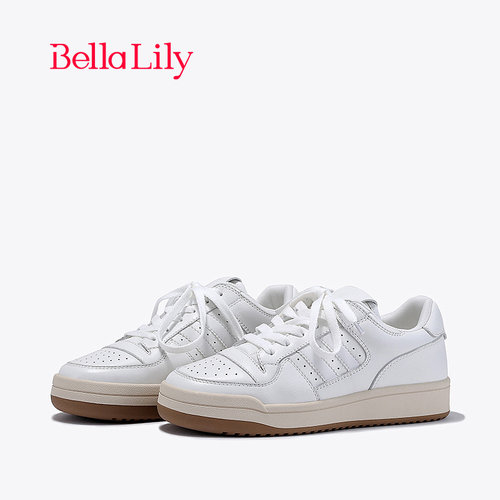 bellalily休闲厚底牛皮小白鞋
