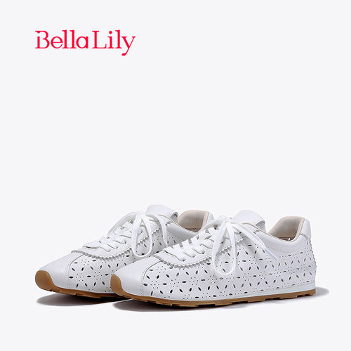 bellalily时尚平底镂空小白鞋