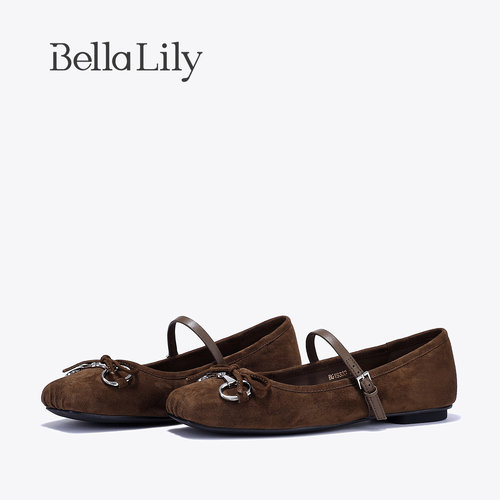 bellalily复古平底羊皮玛丽珍鞋