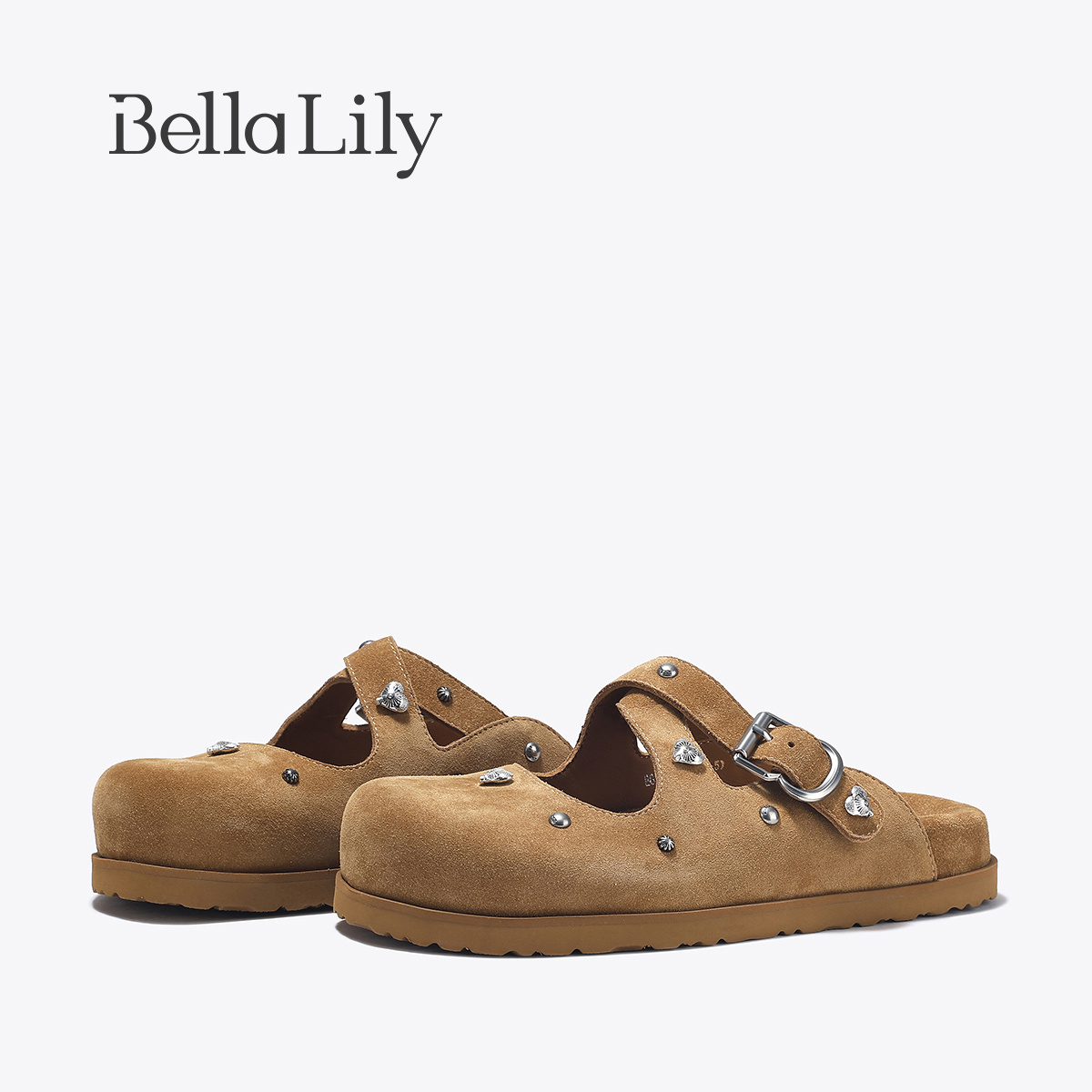 BellaLily2025春季金属铆钉包头拖女鞋一脚蹬厚底拖鞋复古勃肯鞋