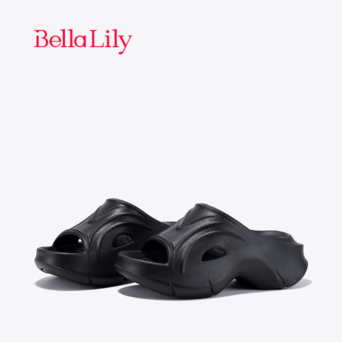 bellalily时尚厚底增高黑色拖鞋
