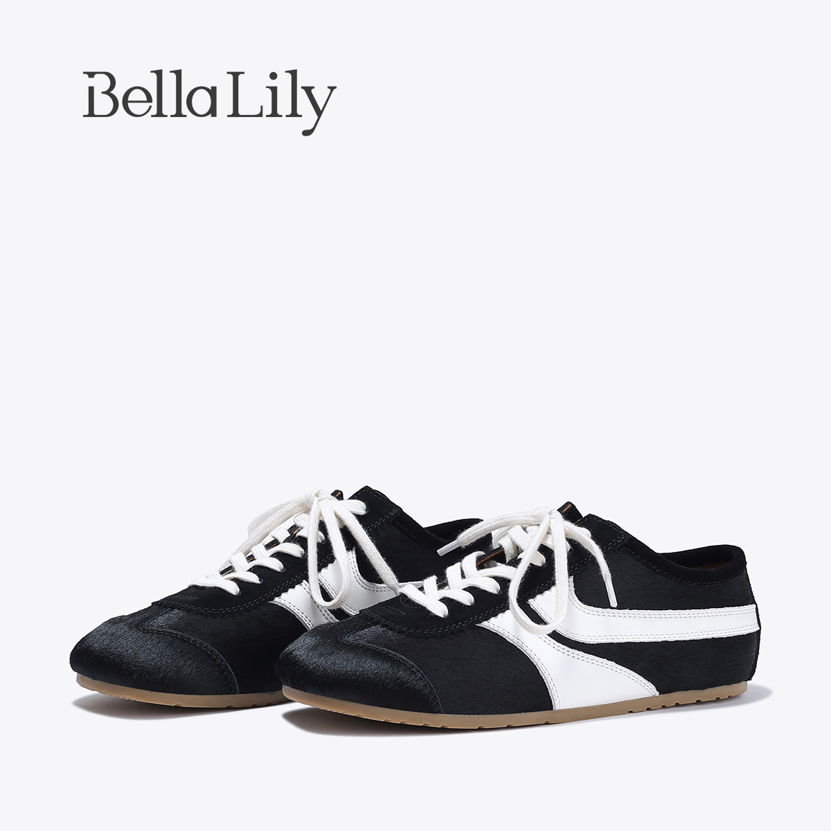 BellaLily秋季新款复古时尚马毛轻便德训鞋女显脚小平底板鞋