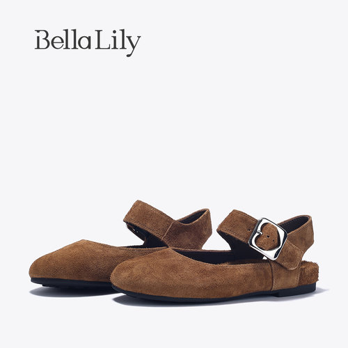 BellaLily春季新款复古优雅软底单鞋小众绒面玛丽珍鞋女鞋潮