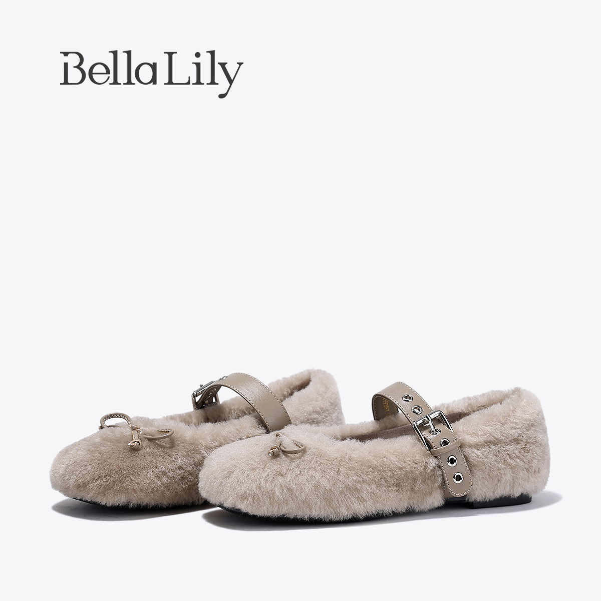 BellaLily年新款小香风玛丽珍单鞋女加绒秋冬淑女毛毛平底鞋