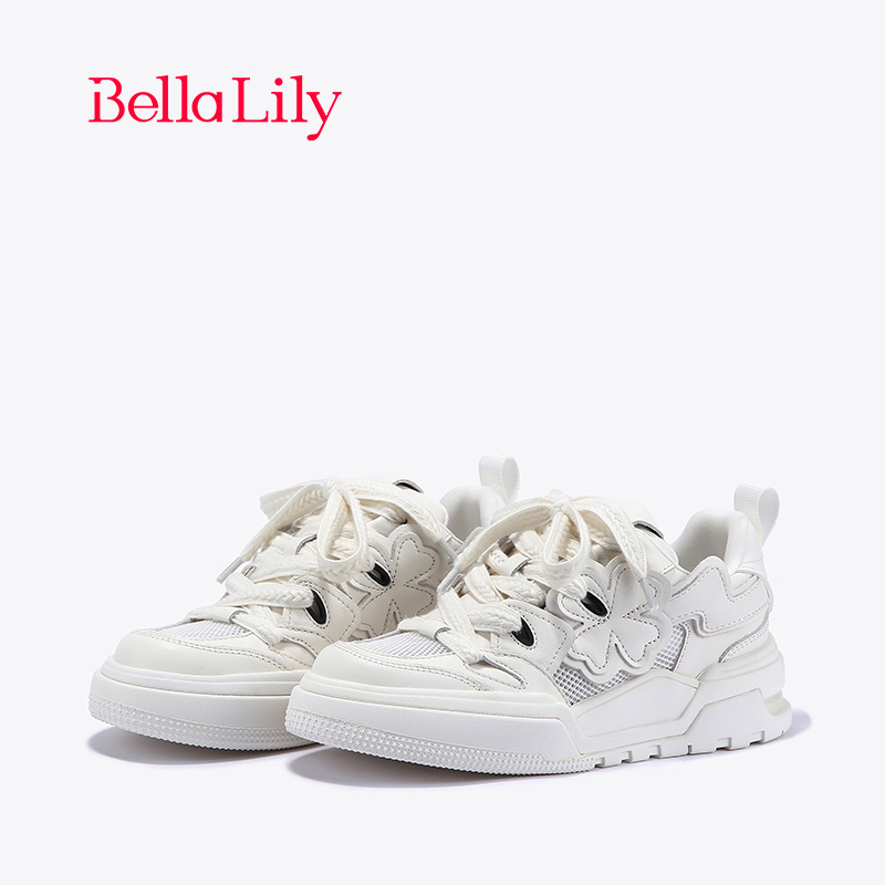 bellalily休闲厚底花朵小白鞋