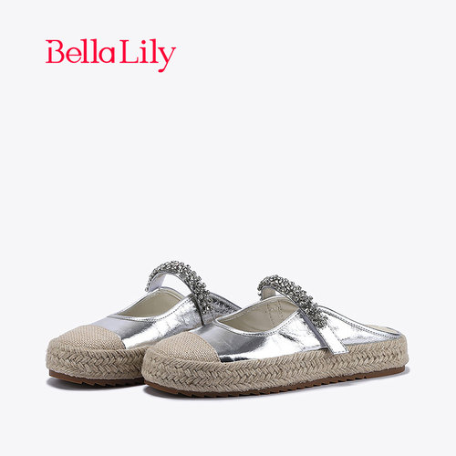 bellalily街头平底水钻半包拖鞋