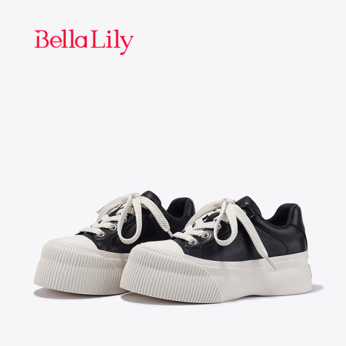 bellalily休闲厚底增高牛皮板鞋