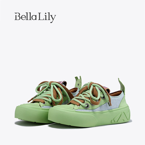 bellalily街头厚底拼色帆布板鞋