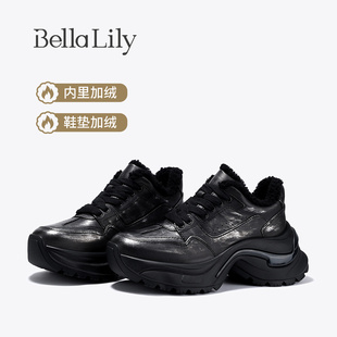 牛皮擦色老爹鞋 加绒保暖炸街厚底休闲女鞋 新款 BellaLily2025冬季