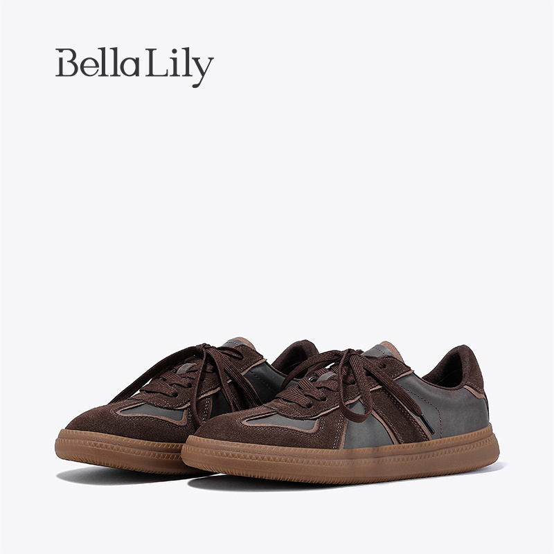 bellalily复古平底牛皮德训鞋