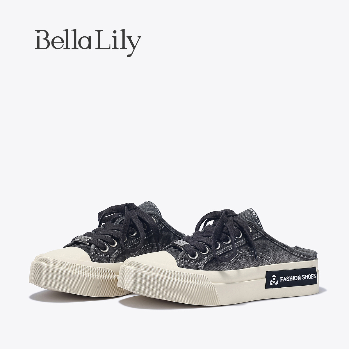 BellaLily2025春季新潮流外穿半包拖鞋女欧美做旧休闲鞋轻便板鞋