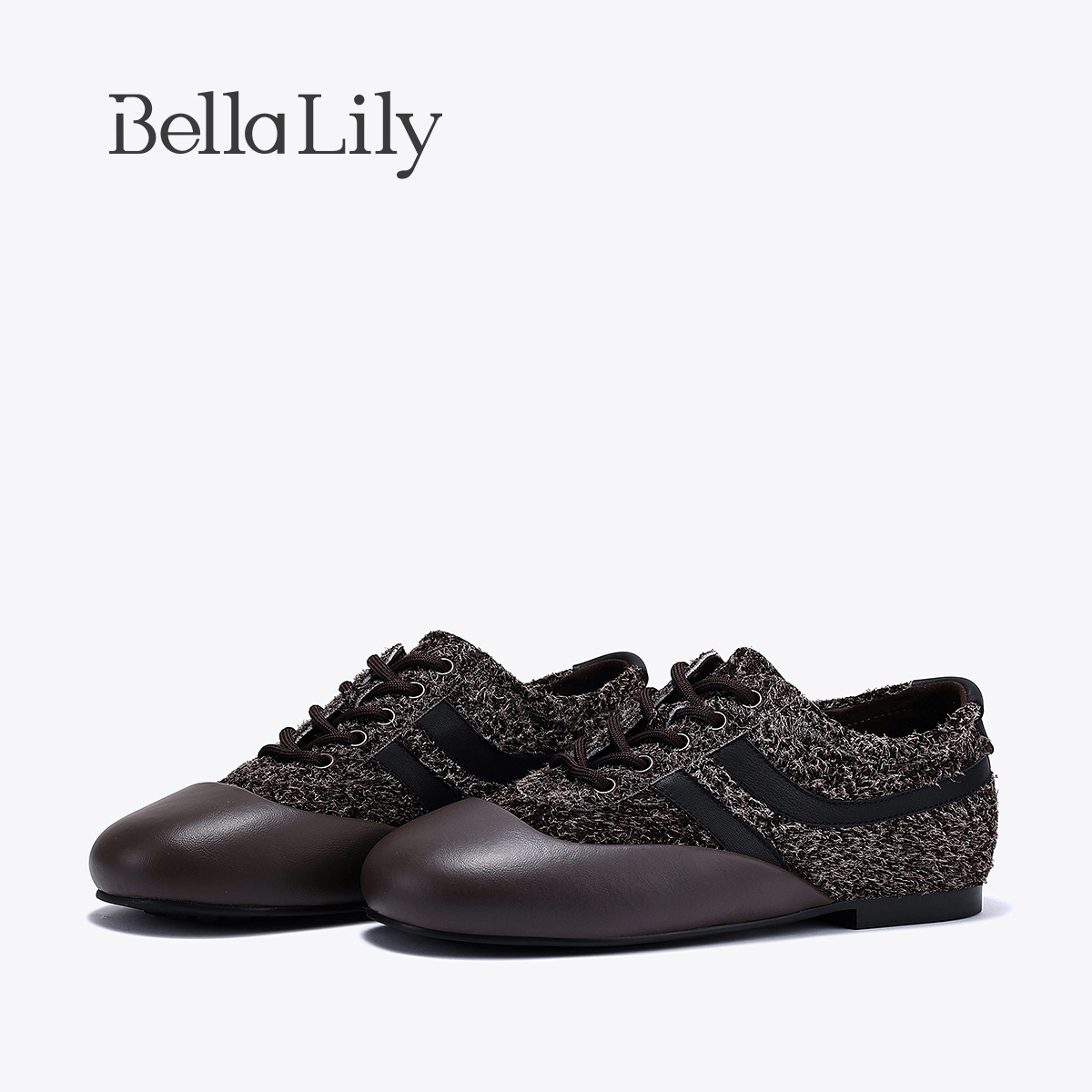 bellalily复古平底牛皮德训鞋