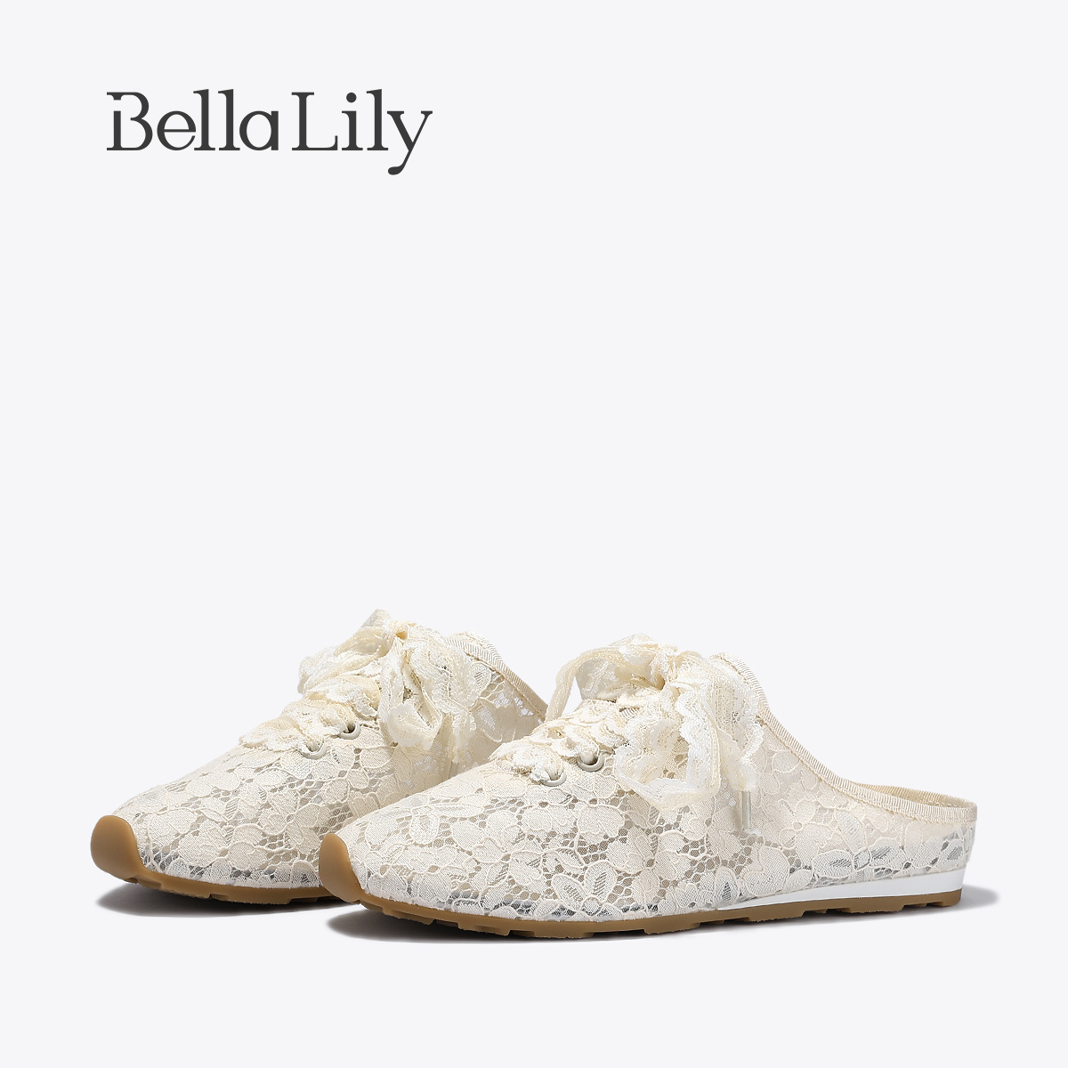 BellaLily2025夏季新款一脚蹬网纱透气半拖鞋女气质蕾丝休闲鞋子