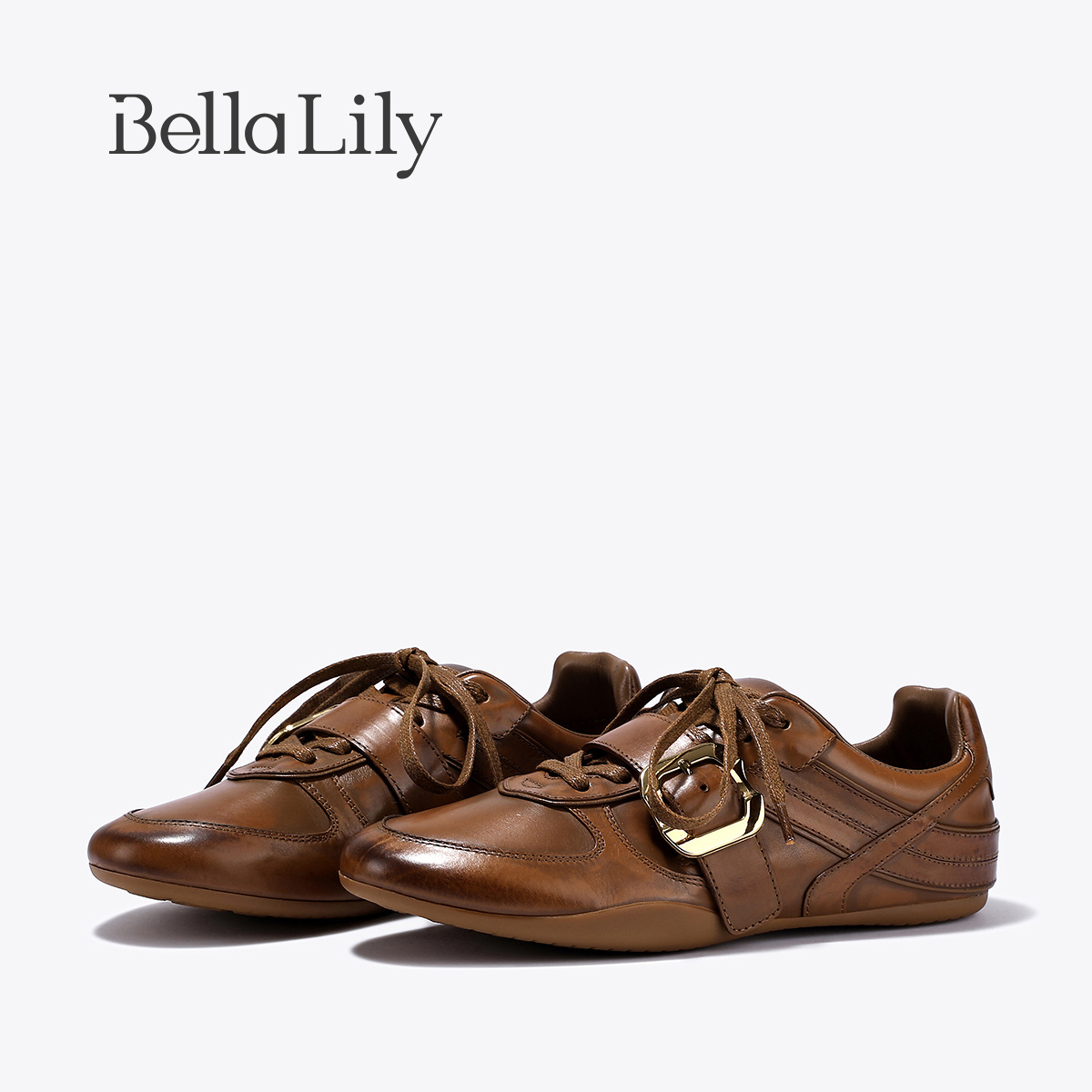 BellaLily2025秋季新款美式复古棕色潮鞋女个性帅气牛皮休闲板鞋