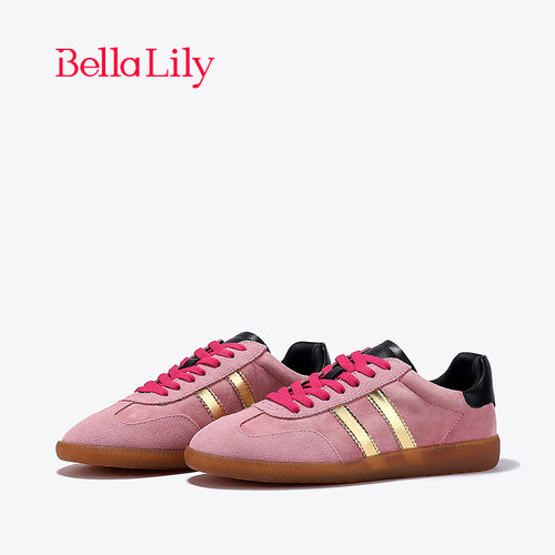 bellalily复古风平底拼色德训鞋